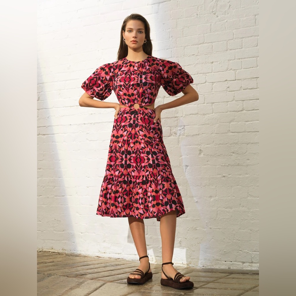 NWT French connection felicity pink/black cotton cut out dress - Picture 2 of 2